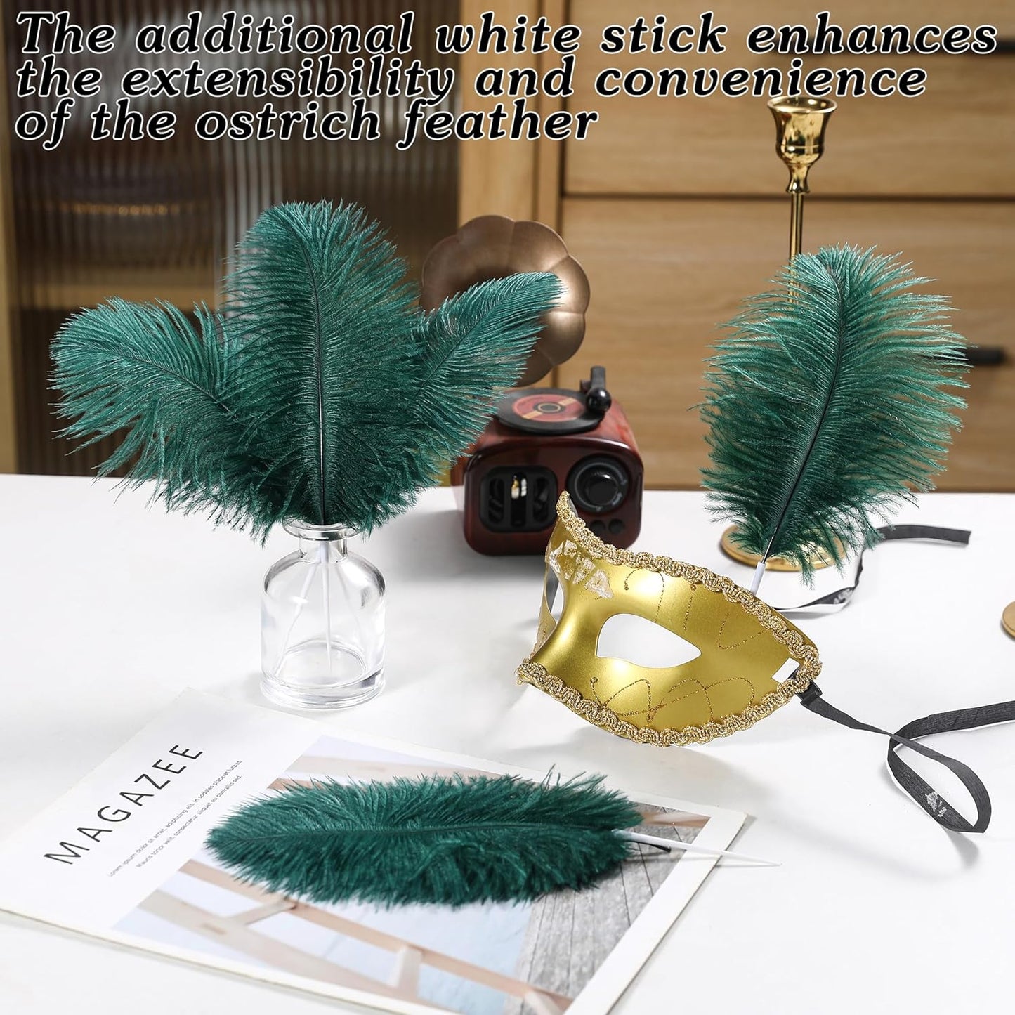 SOGUGOM Green Craft Ostrich Feathers - 30PCS 6-8 inch Bulk Ostrich Feathers Kit for Centerpieces, Kindergarten Crafts, Hats and Mardi Gras(Dark Green)