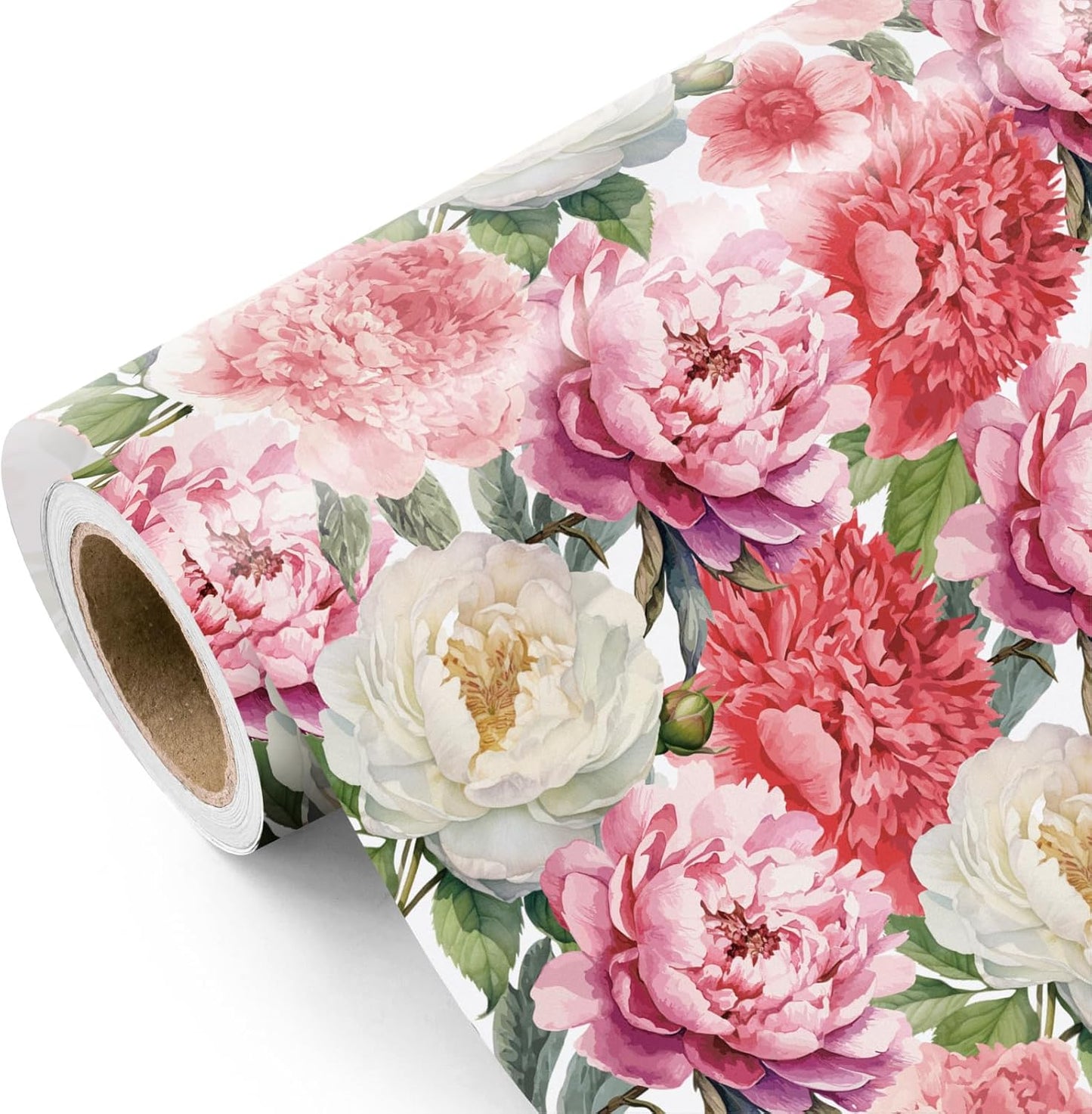 WRAPAHOLIC Floral Wrapping Paper Roll - Mini Roll - 17 Inch x 33 Feet - Red Pink Flower Wrapping Paper Perfect for Girls Women Birthday, Wedding, Bridal Shower