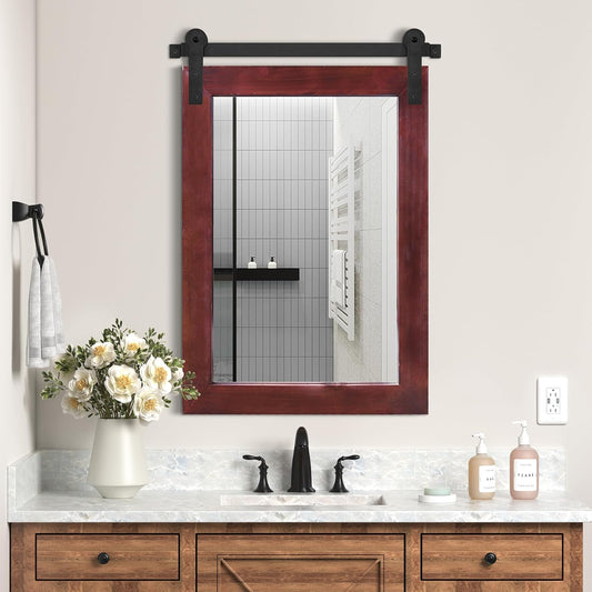 COGOOD Farmhouse Barn Door Mirror - 21 x 30 Rustic Wood Framed Wall Mirror for Bathroom, Living Room, Entryway Wall Decor (Espresso)