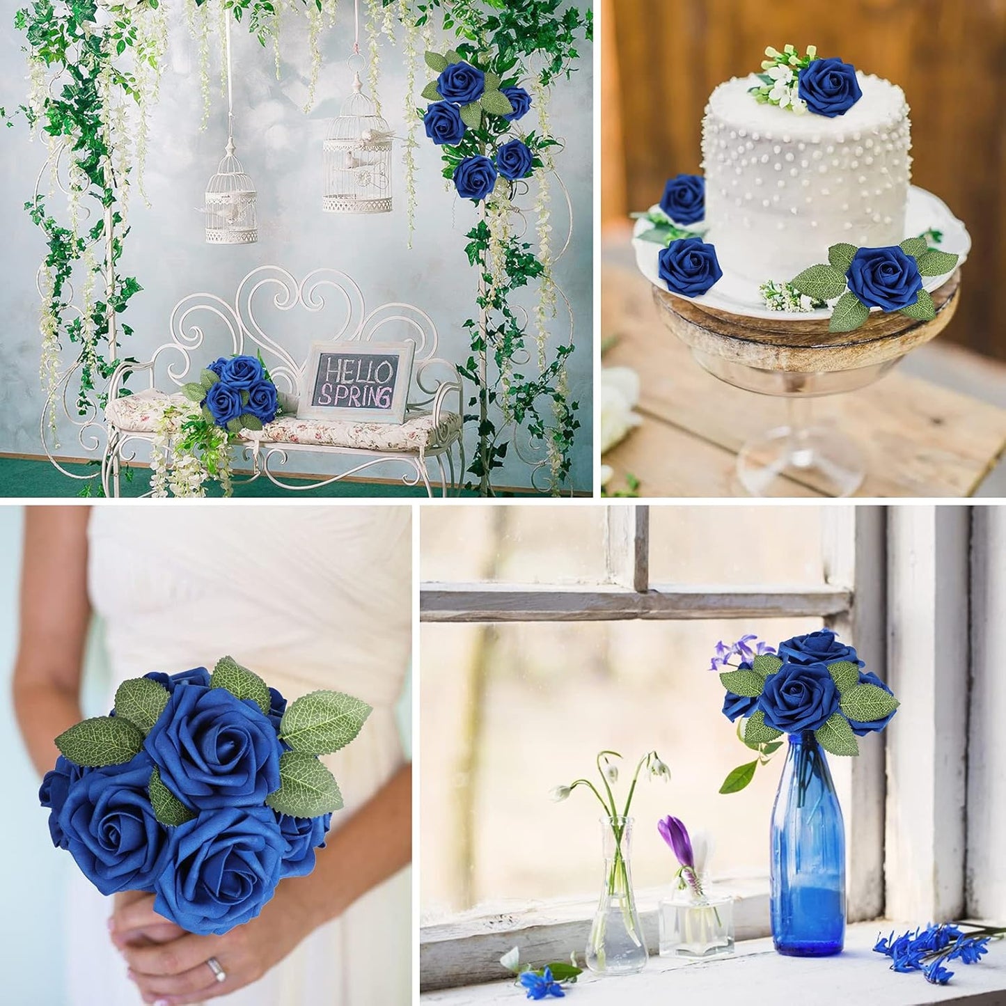 AmyHomie Artificial Flower Royal Blue Rose 25pcs Real Looking Fake Roses w/Stem for DIY Wedding Bouquets Centerpieces Arrangements Party Baby Shower Home Decorations