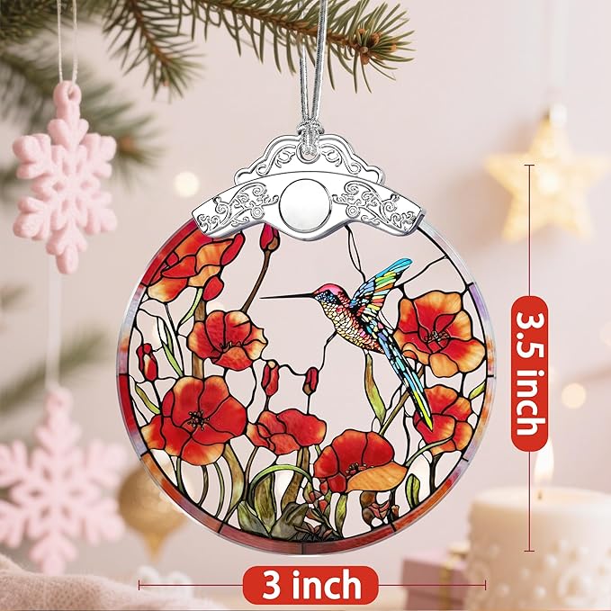 Christmas Ornaments: Stained Glass Ornament, Christmas Tree Ornament, Hanging Ornaments for Home Decor & Xmas Tree Decorations – Exquisite Holiday Decor,Gifts & Holiday Present - Hummingbird