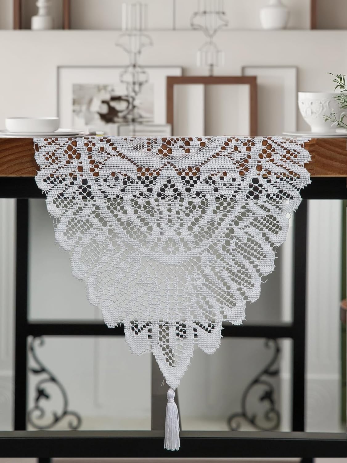 Jayla White Lace Table Runners, Elegant Vintage Lace Table Runner, Wedding Lace Decor with Floral Embroidery,Tea Party Decor, 13x36 Inch