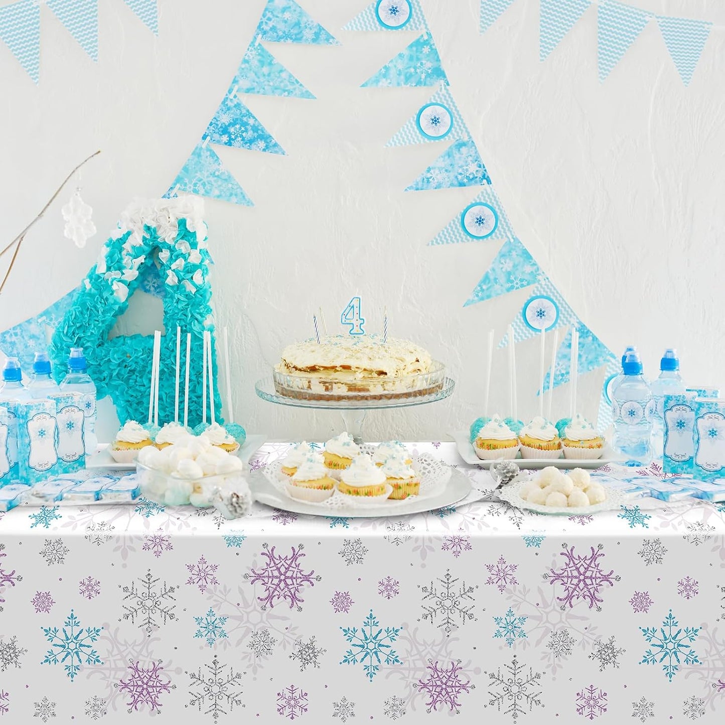 3 Pieces Christmas Snowflake Party Tablecloth Decorations,Plastic Purple and Blue Winter Wonderland Table Cover for Winter Christmas Birthday Holiday Party Decorations and Supplies,54x108 inch