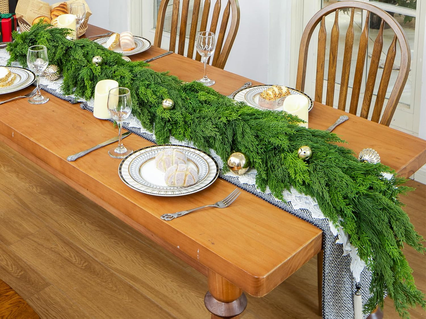 6FT Extra Full Christmas Garland Faux Cypress Pine Cedar Garland Realistic for Mantle Fireplace Stairs Table Wall Door Indoor Outdoor Christmas Xmas Decor Decorations