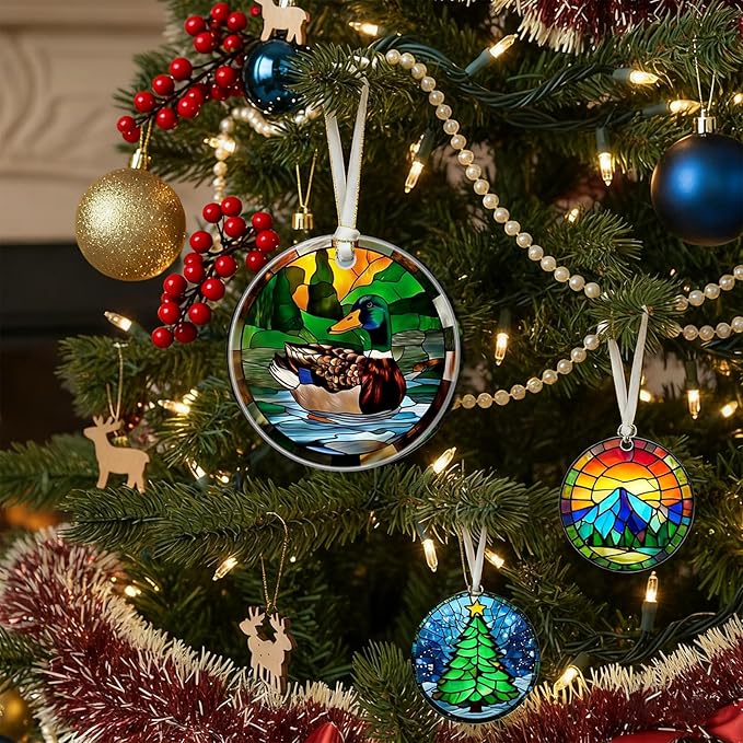 Christmas Ornaments 2025, Stained Glass Christmas Tree Decorations, Exchange for Women, Men, Collectible Dated Year Ornaments for Tree（Duck）