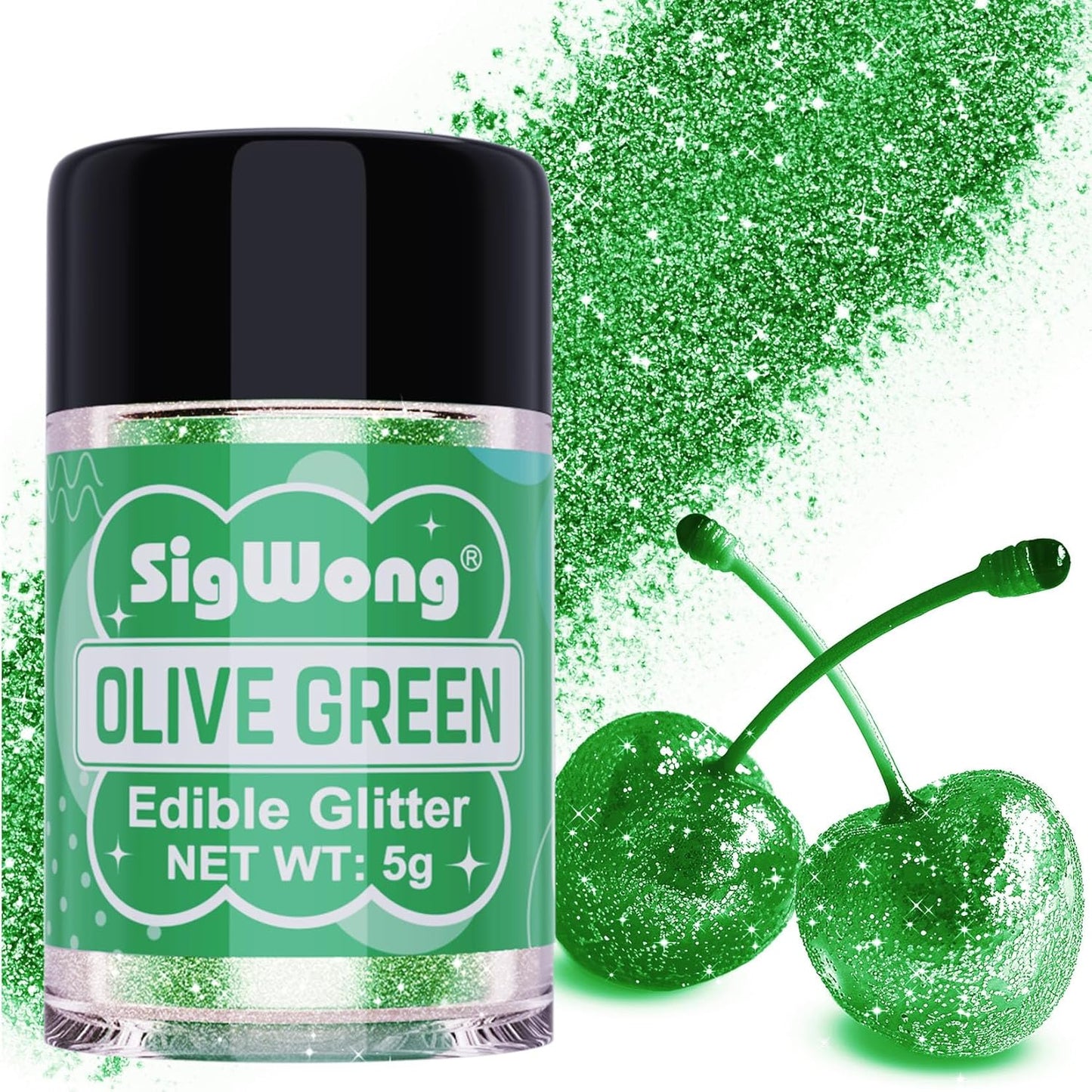 Olive Green Edible Glitter - 5g Food Grade Cake Decorating Shimmering Glitter, Edible Sprinkle Luster Dust for Drinks, Chocolates, Fondant, Strawberries, Cupcakes, Candy, Cookie - Vegan