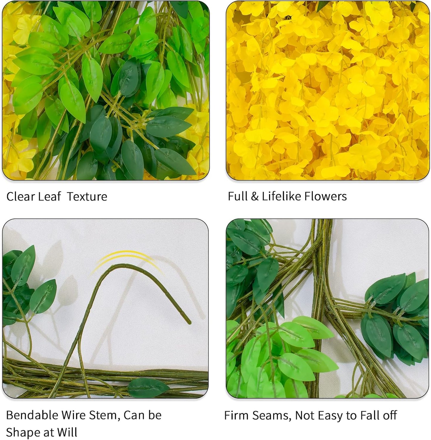 24 Pack Wisteria Hanging Artificial Flowers Fake Flowers Ratta Hanging Garland Silk Flowers String for Home Garden Party Wedding Backdrop Arch Decor (Yellow)