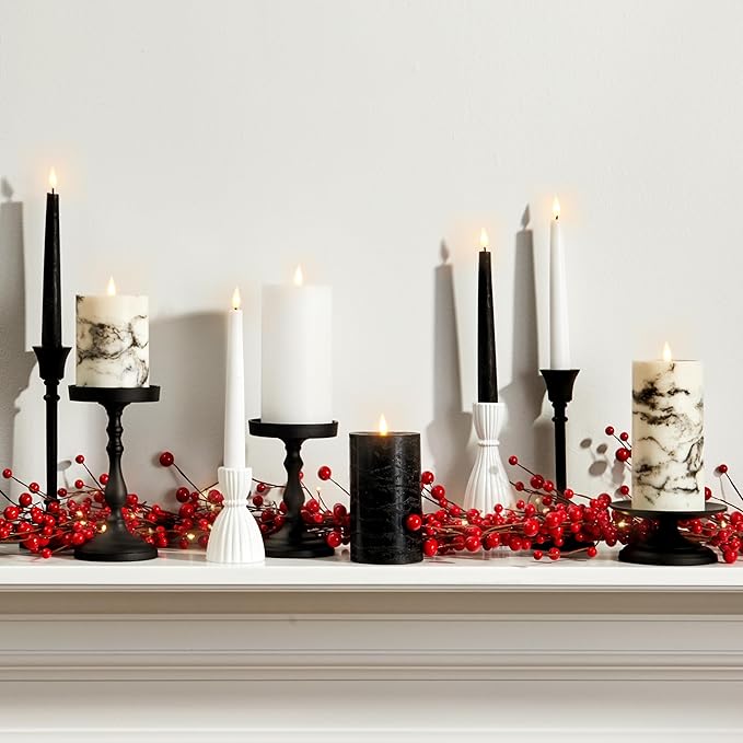 LampLust Lighted Garland, 6 Ft Red Berry Garland, 100 LED Lights, Spring Garland for Mantle All Year Round, Battery Powered, Timer Included, Farmhouse Decor, Table Top Decor for Dining Room