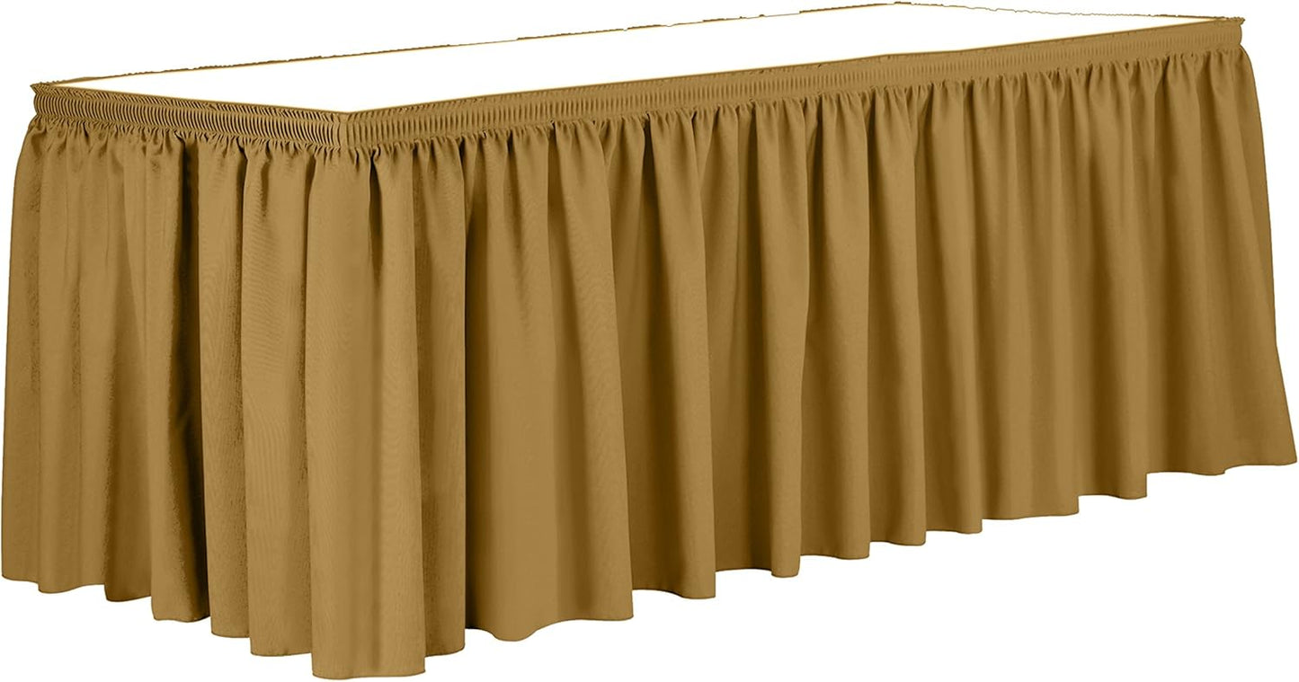 Ultimate Textile Pleat Polyester Fabric Table Skirt - Machine Washable Flame Resistant with Clips for Events, Weddings & Trade Shows, Cut & Sewn in Paterson, NJ - Gold, 17' Shirred Pleat