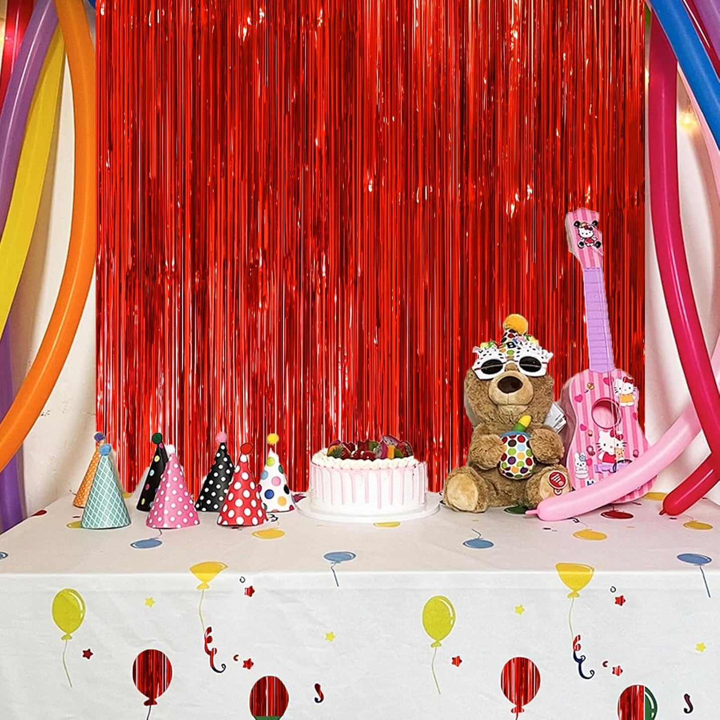 2 Pack Red Tinsel Foil Fringe Curtains, Red Party Decorations, Metallic Tinsel Party Streamers Backdrop for Birthday Red Carpet Christmas Graduation Carnival Valentine's Party Decorations