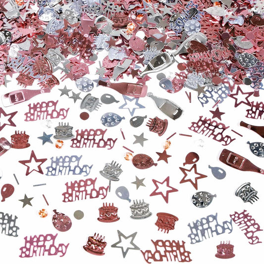 VHUWE Happy Birthday Confetti, 1.6 oz Rose Gold Silver Cake Balloon Star Goblet Bottle Glitter Confetti for Happy Birthday Party Decorations Boys Girls Kids Women Men Birthday Table Decorations