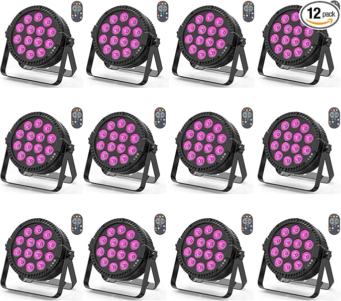 RGBW 4-in-1 Stage Lights, 80W LED Par Lights with DMX512/Remote/Sound Acitvated Control, Uplights for Events, Wedding, Parties, Dance, Stage - 12Packs