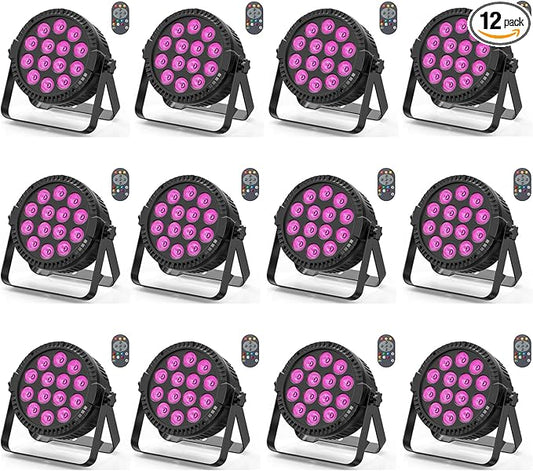 RGBW 4-in-1 Stage Lights, 80W LED Par Lights with DMX512/Remote/Sound Acitvated Control, Uplights for Events, Wedding, Parties, Dance, Stage - 12Packs