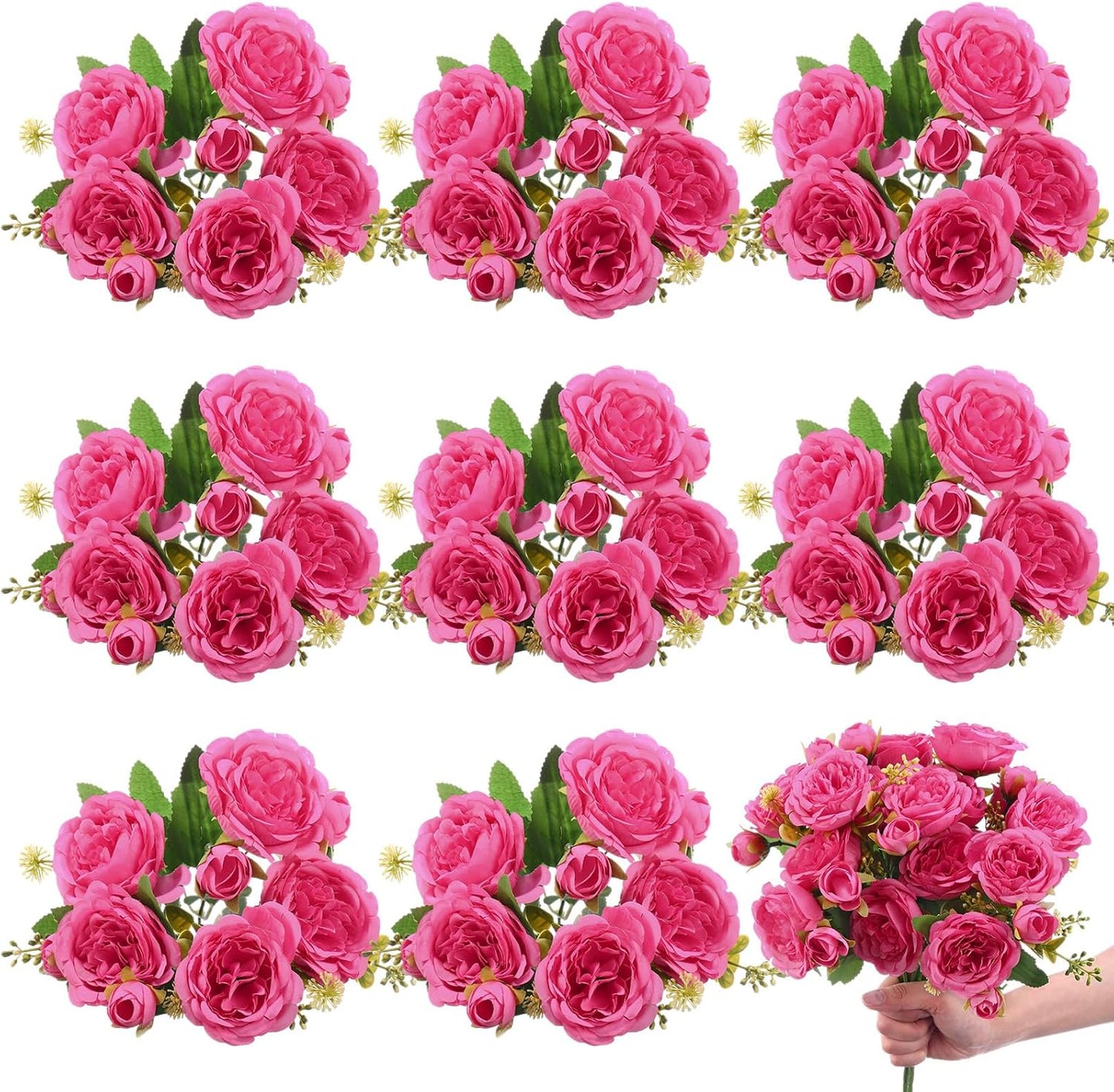 8 Bundles Artificial Peonies Flowers Boho Faux Flowers Arrangements Artificial Centerpiece Spring Bouquet Floral Wedding Decoration for Vase (Hot Pink)