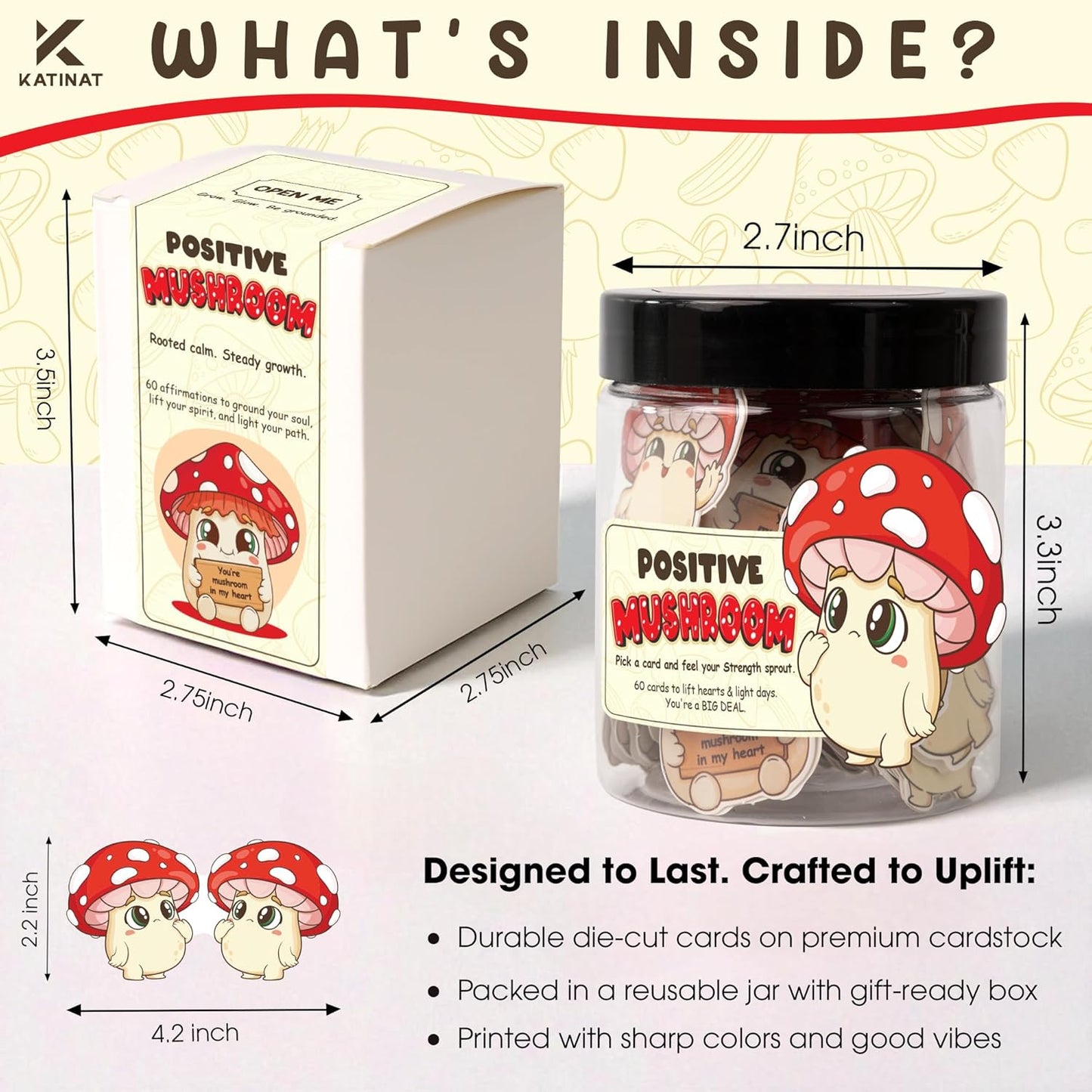 Mushroom Gifts for Women - 60 Positive Mushroom Cards Jar, Daily Affirmation Cards For Womens, Girls - Emotional Support Mushroom - Birthday Gift for Women, Coworkers, Besties - Teen Girl Gifts Trendy