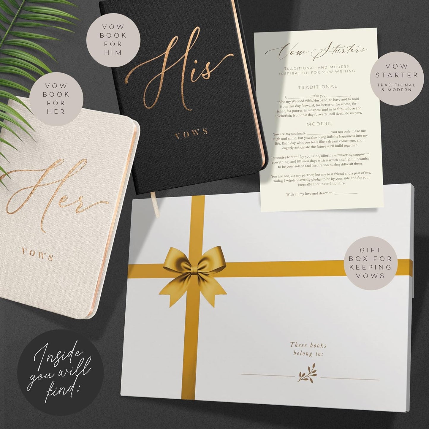 Vow Books His and Hers - Linen Wedding Vow Books Perfect as Bride & Groom Gifts, Wedding Registry Ideas - His & Hers Gifts Wedding Vow Book - Wedding Essentials & Accessories [Ivory & Black]
