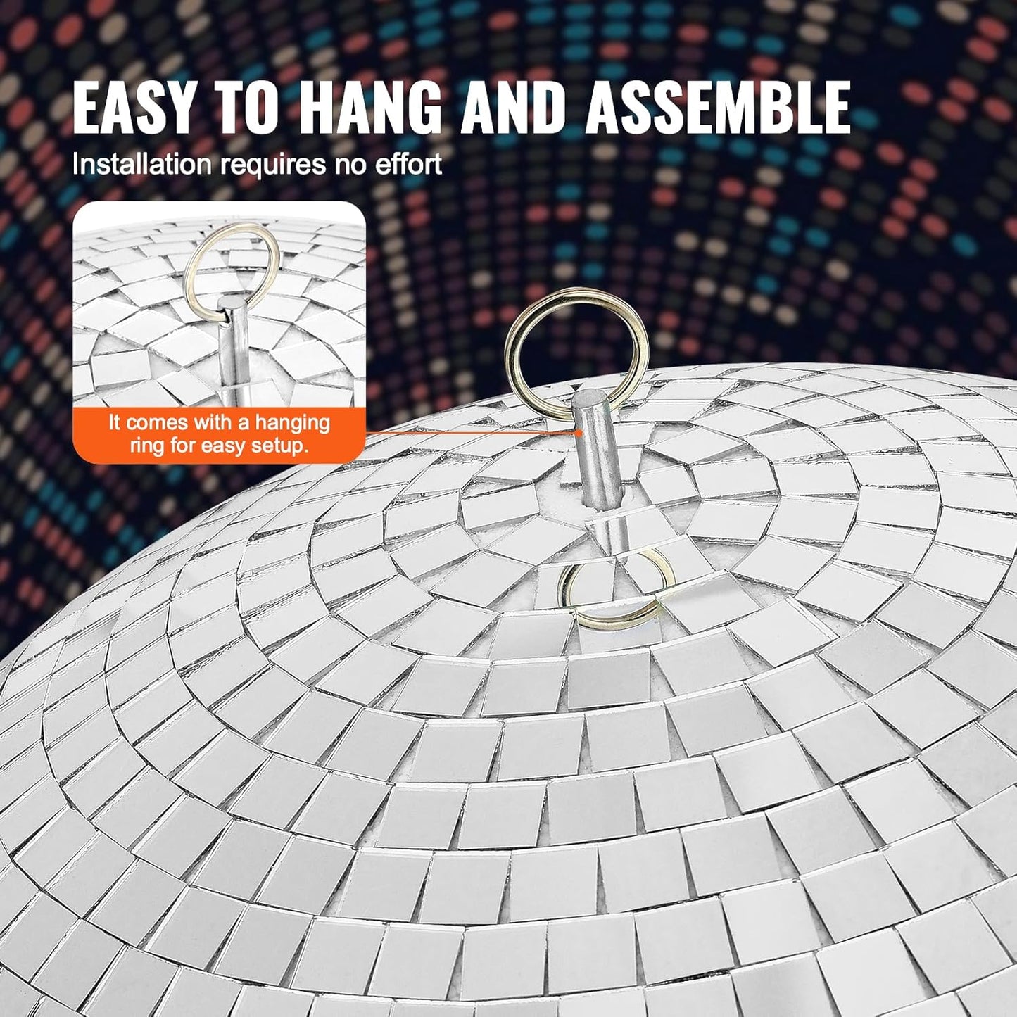 VEVOR Mirror Disco Ball, 16 Inch Party Mirror Ball with Hanging Ring, Large Lightning Disco Ball Party Decorations, Ideal for DJ Club, Stage, Wedding, Birthday, Christmas, New Years Celebration