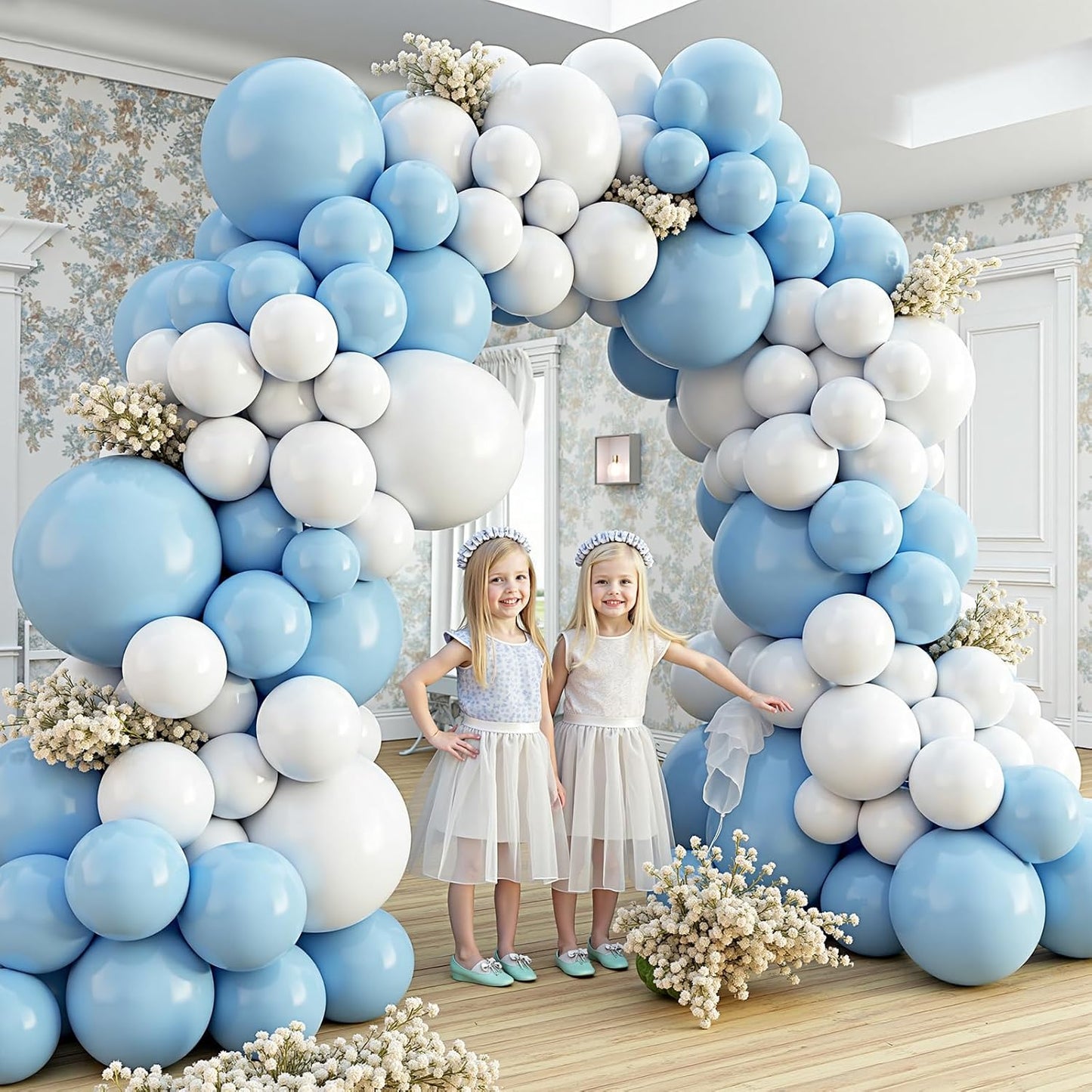 412Pcs Blue and White Balloon Arch Kit, 18 12 10 5 Inch Different Size Light Blue White Balloon Garland Kit for Baby Shower Graduation Birthday Wedding Party Decorations