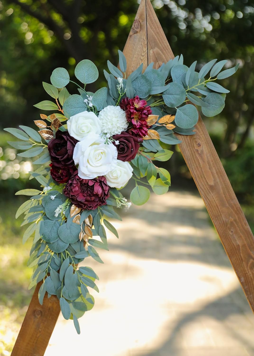 Artificial Burgundy Wedding Arch Flower Swags Set of 2 for Welcome Signs, Reception and Ceremony Decorations - Ivory Floral Decor