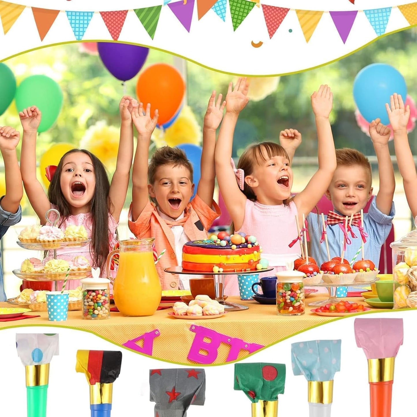 75 PCS Noisemakers Funny Party Blower Colorful Birthday Blow Horns Whistles New Years Favors Noise Makers (75)