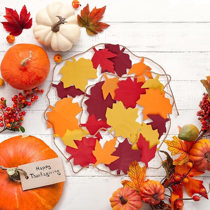 Fall Maple Leaves Garland Fall Decorations for Home Autumn Leaves HangingMaple Leaf Banner Orange Yellow Leaf Decor for Fall Harvest Thanksgiving Party Home Fireplace Wall Decor-2Pcs