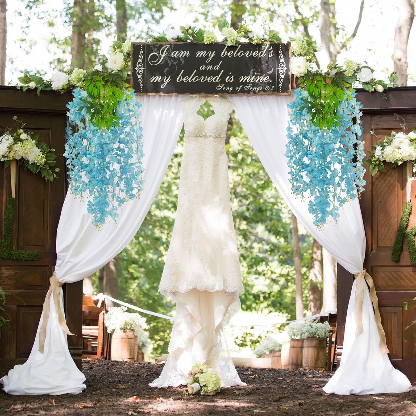 5 Pack Lake Blue Wisteria Hanging Flowers Garland, 3.77 Feet Artificial Flower Vines, Fake Wisteria, Artificial Vines Hanging Garland for Backdrop Outdoor Yard Garden Decor