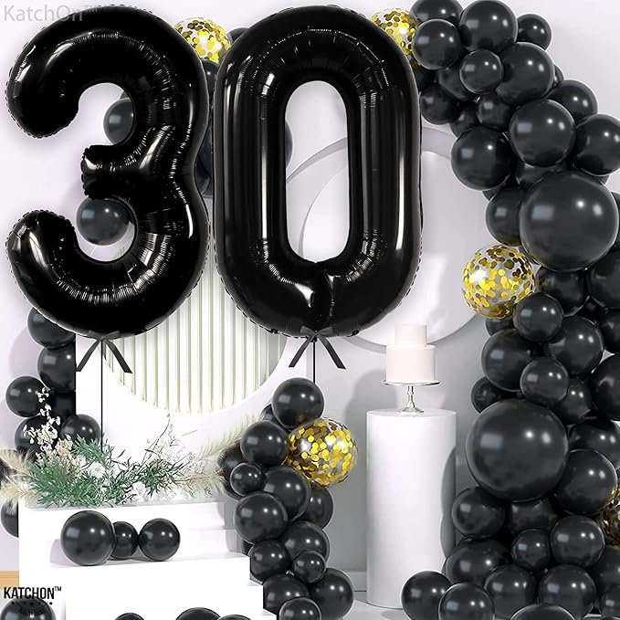 Katchon, Black 30 Balloon Numbers - 40 Inch | Black 30th Birthday Balloons | 30th Birthday Decorations for Him & Her | Black Birthday Decorations | 30th Anniversary Decoration