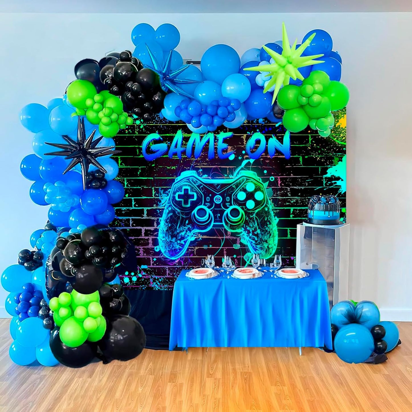 Mocsicka Game On Backdrop Video Game for Boys Level Up Birthday Party Decoration Game Night Arcade Neon Glow Gamer Banner Photography Background (Blue, 7x5ft(82"x60"))