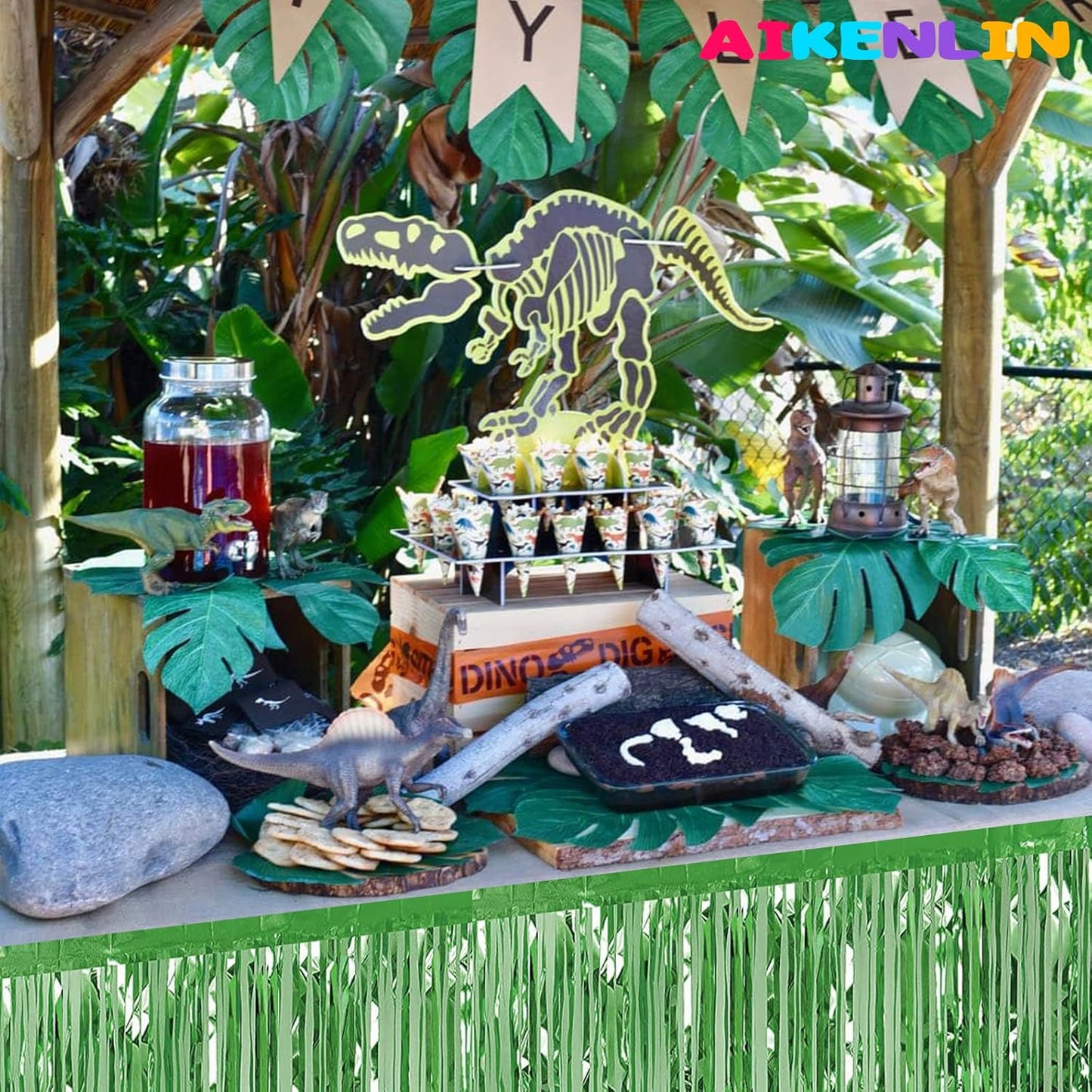 6 Pack 29x108 Inch Metallic Foil Fringe Tinsel Table Skirts Banner for Rectangle Tables Streamer Curtains Backdrop for Wedding, Birthday, Parade Floats, St Patrick Day Party Decoration(Light Green)