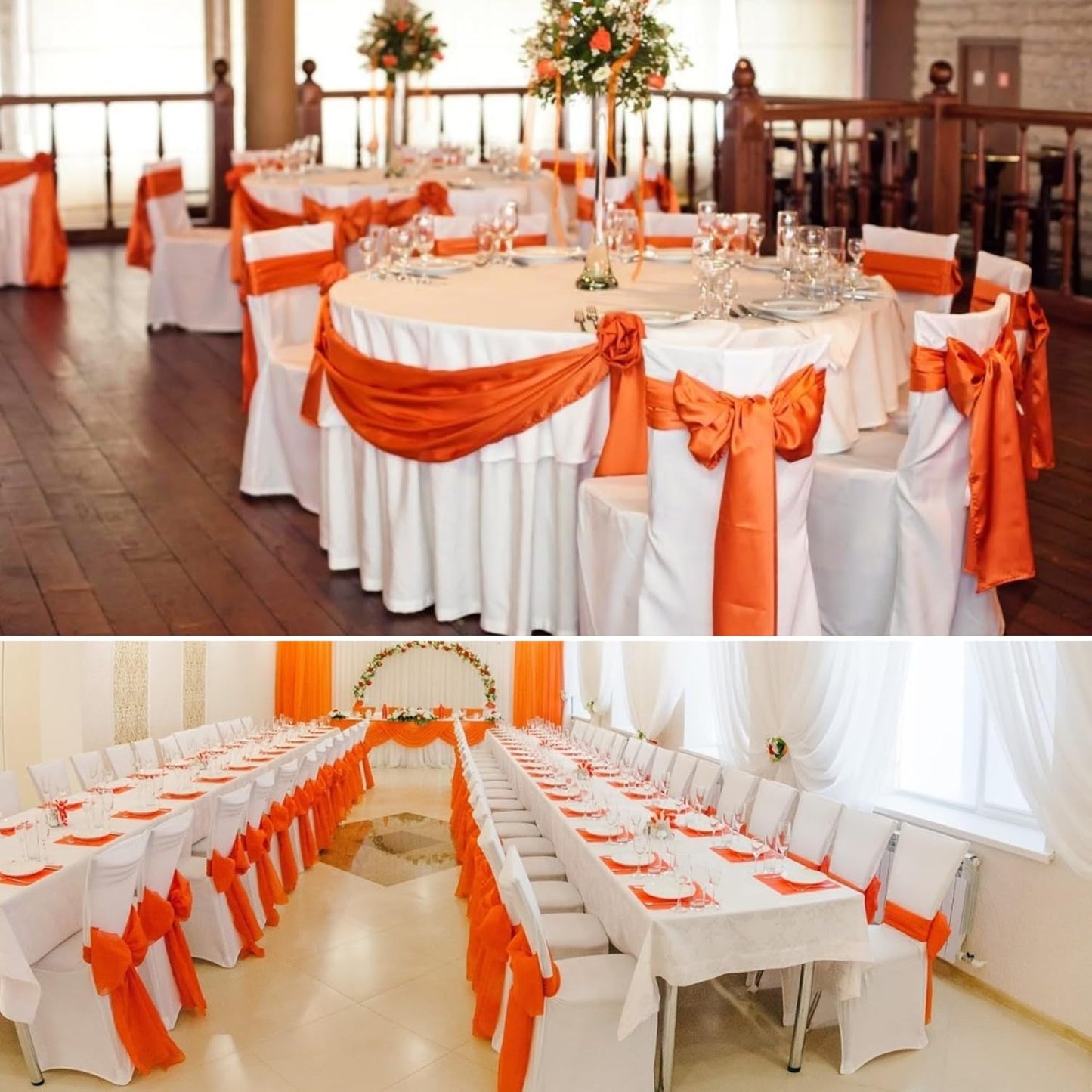 100 PCS Satin Chair Sashes Decorative Bow Chair Sashe Ties Ribbon Bows Chairs Cover Band for Wedding Birthday Party Ceremony Reception Banquet Events Hotel Home Kitchen Thanksgiving(7x 108inch,Orange)