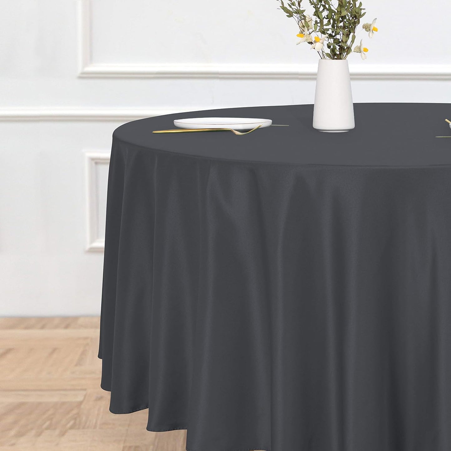 sancua Round Tablecloth - 120 Inch - Water Resistant Spill Proof Washable Polyester Table Cloth Decorative Fabric Table Cover for Dining Tables, Buffet Parties and Camping, Grey