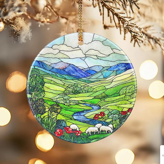 Christmas Ornaments, Dodosky 2.8in Ceramic Green Irish Hills Ornament, Xmas Decor, Christmas Tree Ornaments, Xmas Decorations for Tree, Holiday Ornament, Gifts for Women, Men, Nature Lovers