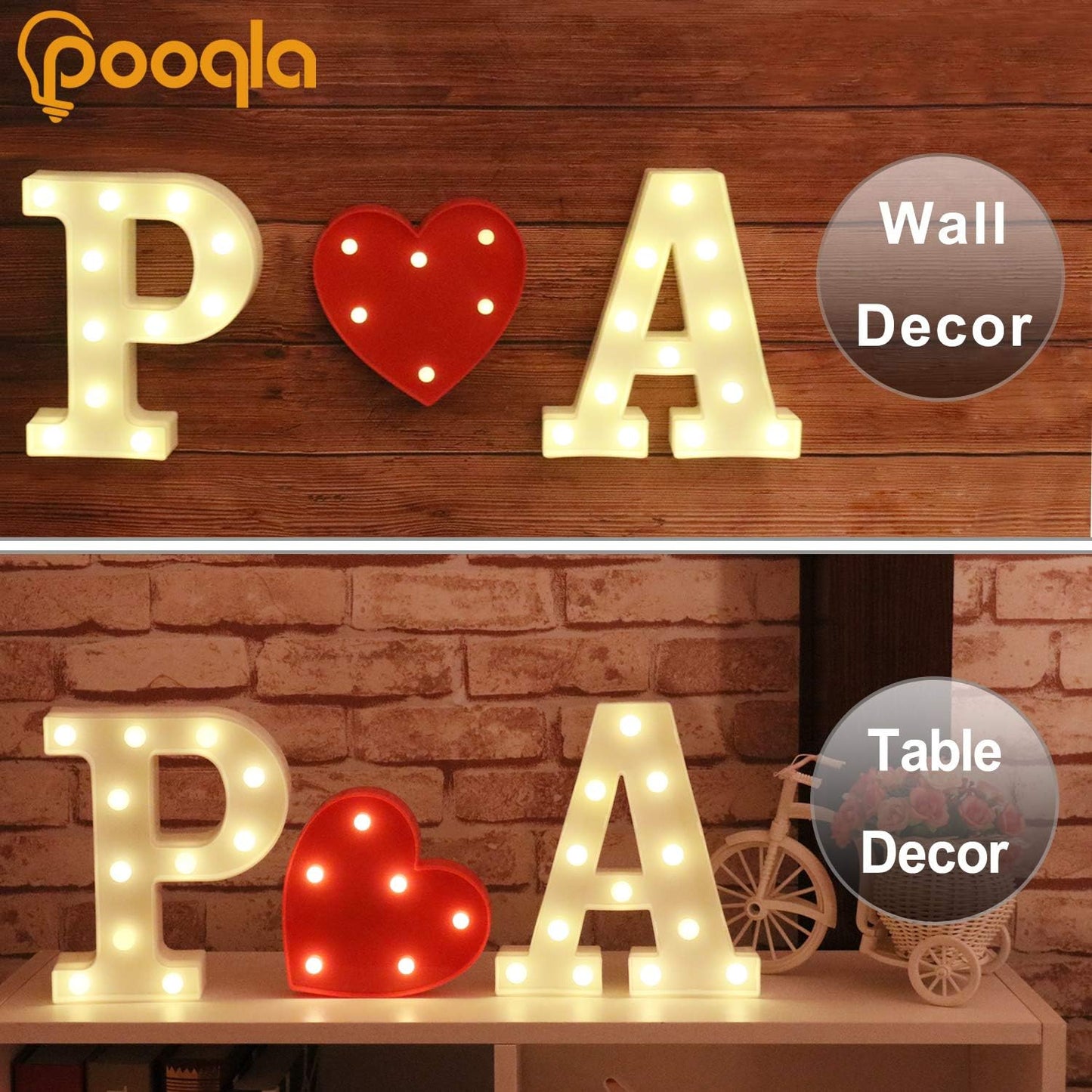 Pooqla LED Marquee Letter Lights Sign, Light Up Alphabet Letter for Home Party Wedding Decoration P