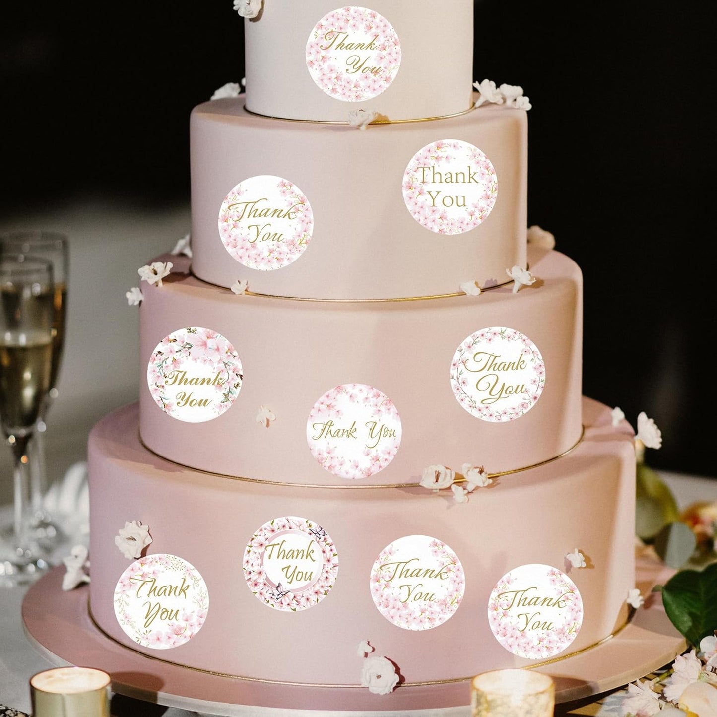 36PCS Edible Cherry Blossoms Thank You Cupcake Toppers Pink Edible Cherry Flowers Cake Decor Wafer Paper Thank You Cupcake Topper for Flowers Theme Baby Shower Birthday Party Decor Supplies