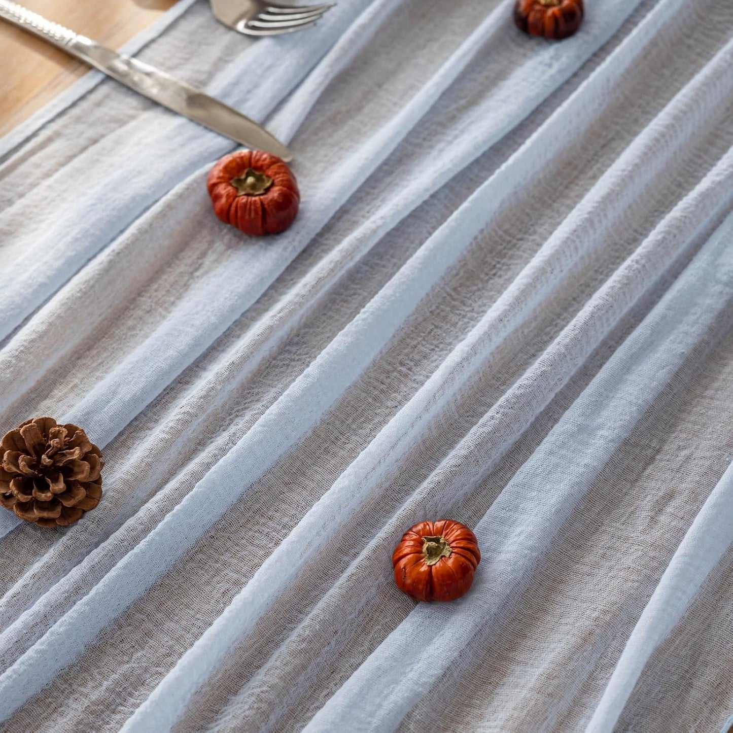 3pcs Light Blue Gauze Rustic Cheesecloth Table Runner 120 Inch 10 FT for Wedding Baby Shower Bridal Shower Birthday Engagement Garden Outdoor Party Long Sheer Boho Decorations