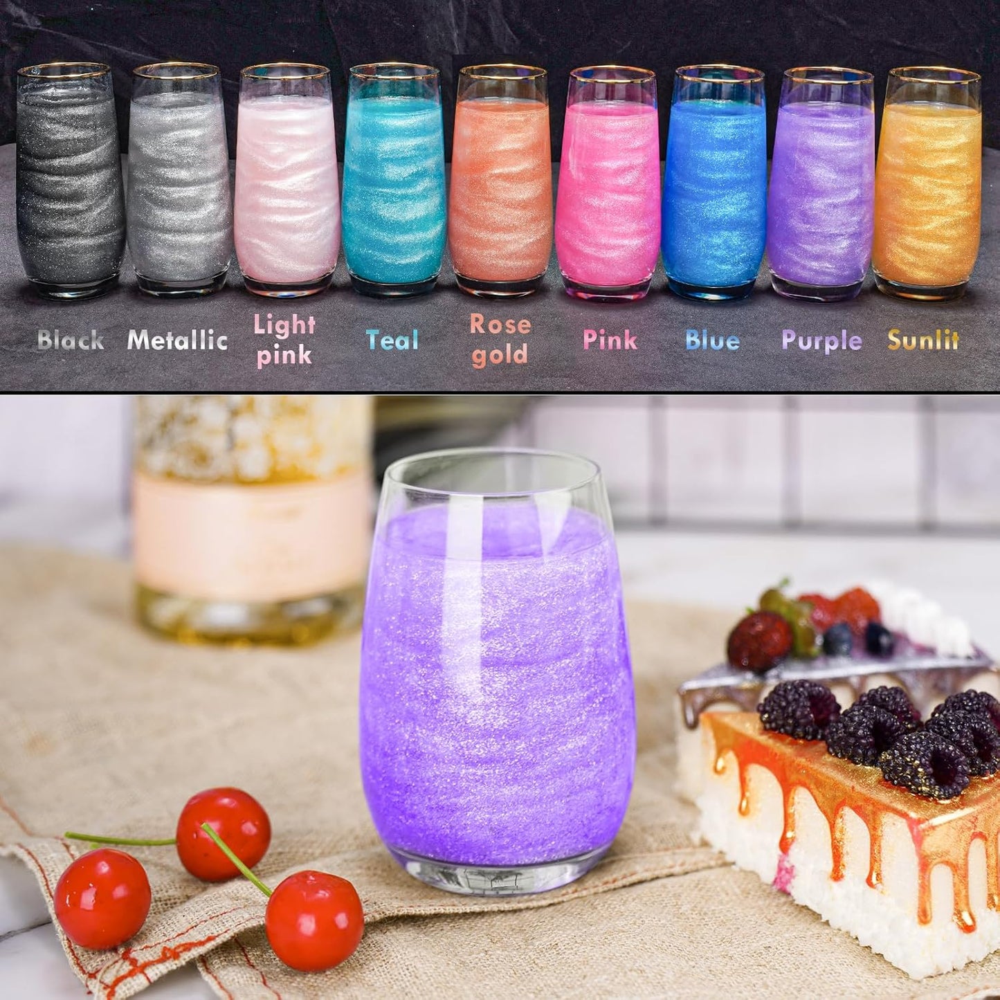 NiHome Edible Food-Grade Glitter Powder Glimmer Luster Dust Metallic Fancy Food Decorating Sprinkle Glimmery Dust for Drink Wine Beverage Cake Bakery Vegan Allergen-Free (Purple, 0.35oz/10g)