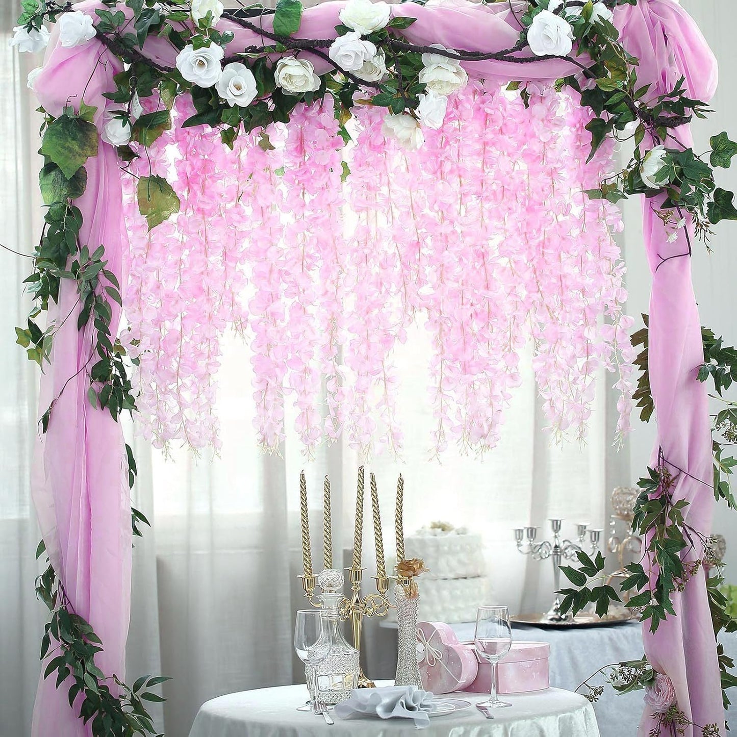 5 Pack Pink Wisteria Hanging Flowers Garland, 3.77 Feet Artificial Flower Vines, Fake Wisteria, Artificial Vines Hanging Garland for Backdrop Outdoor Yard Garden Decor