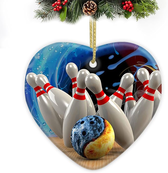 Ice and Fire Bowling Ball Christmas Ornaments,Christmas Tree Decorations Decorative Hanging Ornament,2025 Navidad Holiday Decoration for Women Men,Ceramic Bowling Lover Gifts Xmas Home Decor