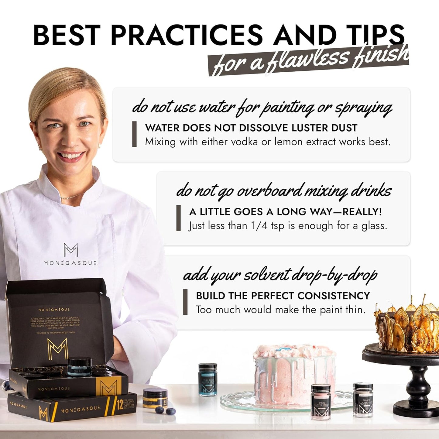 MONÉGASQUE Black Edible Glitter for Drinks 7g – Edible Glitter for Cakes & Cocktails - Black Luster Dust for Cocktail & Cake - Halloween Food Decorations, Drink, & Cake Decorating Spray Sparkles