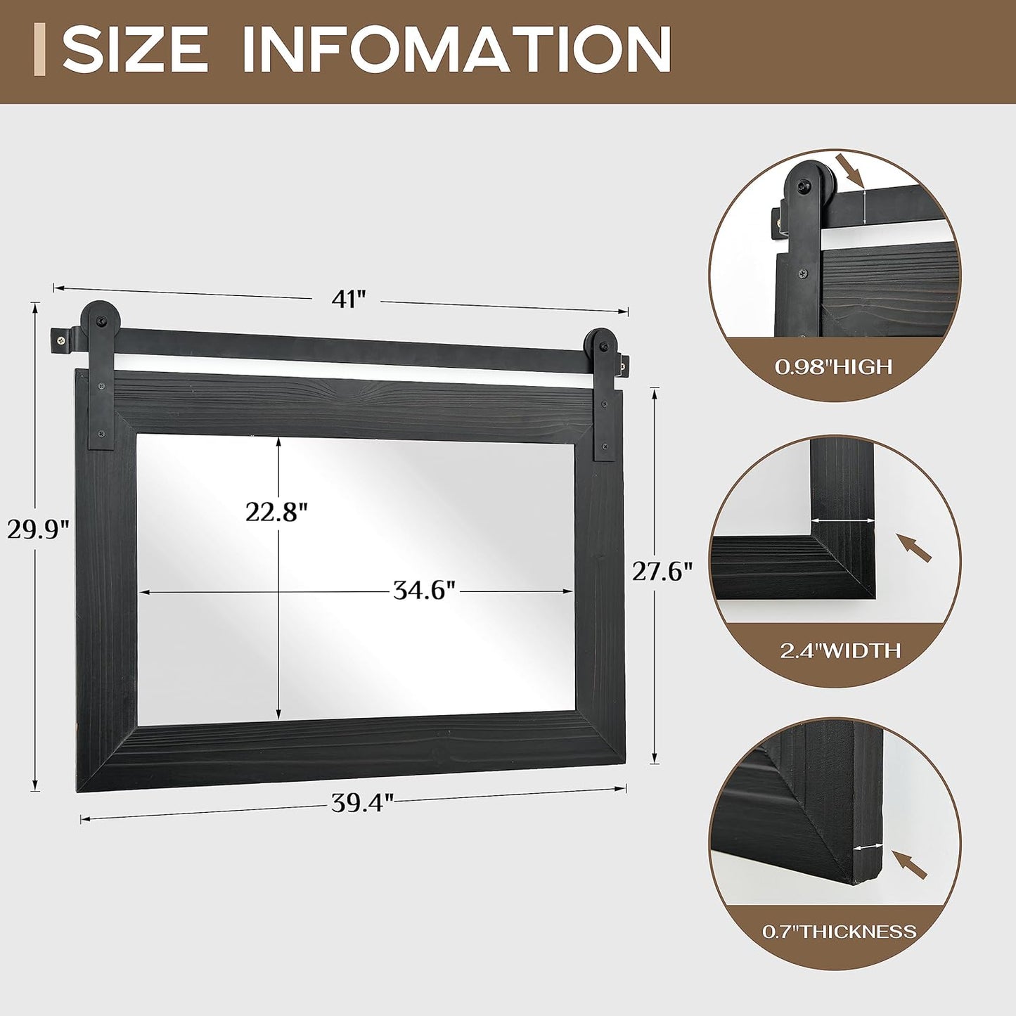 COGOOD Farmhouse Bathroom Mirror - 41" x 30" Rustic Barn Door Mirror for Living Room, Entryway, Bedroom, Vanity Wall Decor (Black)