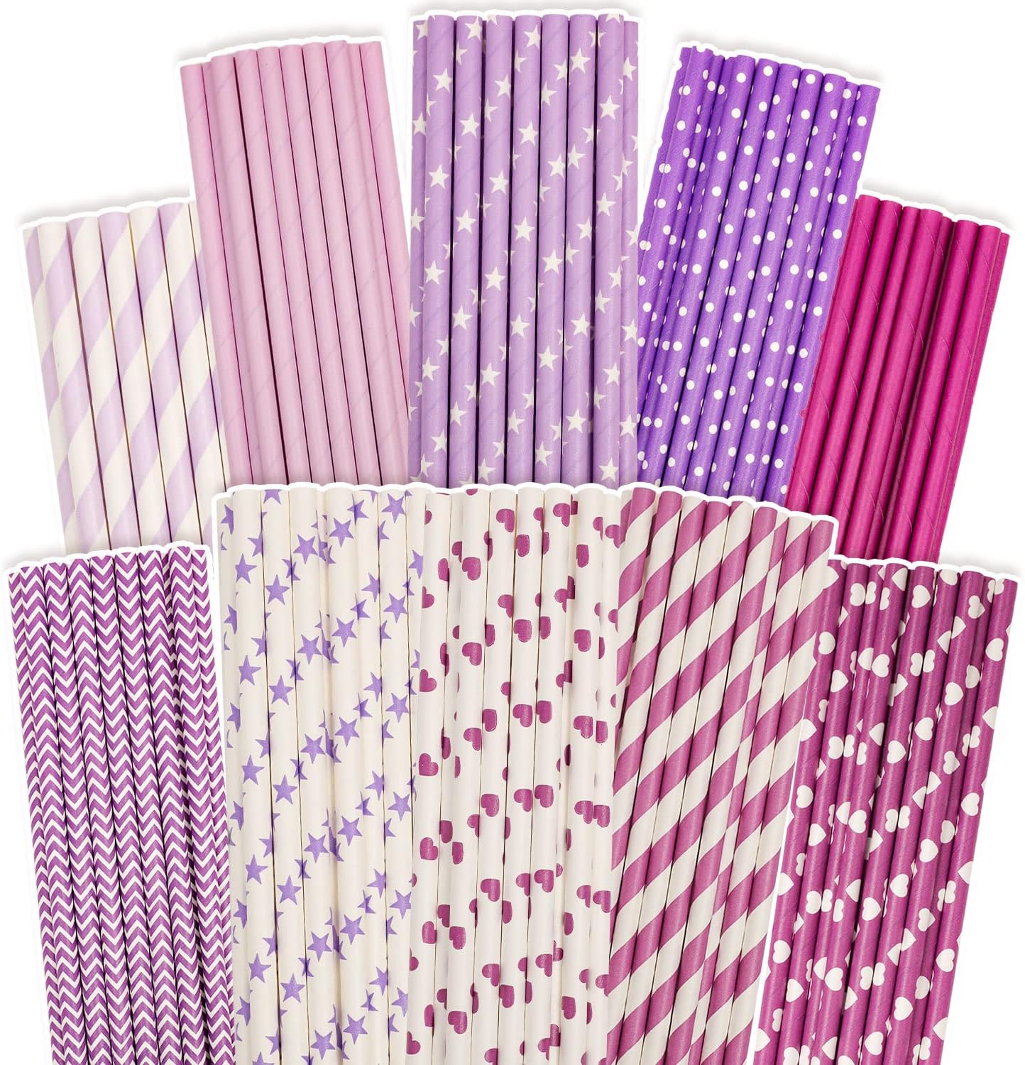 Purple Paper Straws for Drinking Purple Disposable Straws 150pcs Disposable Straws Bulk（10 Pattern） qiqee
