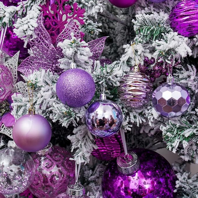 XmasExp 24ct Christmas Ball Ornaments Shatterproof Xmas Tree Hanging Balls Decorations Perfect for Halloween Decorations Holiday Wedding Christmas Decor(2.36"/60mm, Light Purple)