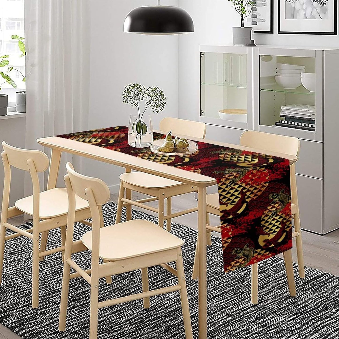 Japanese Table Runner Oriental Tradition Kio Fish Red Art Printed Burlap Runner Home Kitchen Dining Table Living Room Decor Fabric 1 Panel W13xL70in