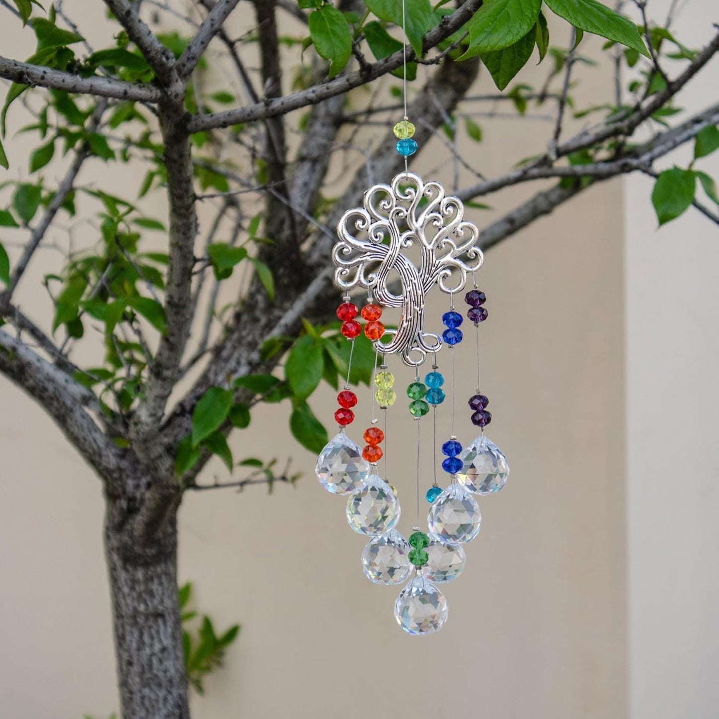 TUOKING 3 Pcs Crystal Suncatchers for Window Hanging Tree of Life Colorful Crystals Prism Ball Pendant Sun Catchers Rainbow Maker Ornament Gift Home Garden Decoration