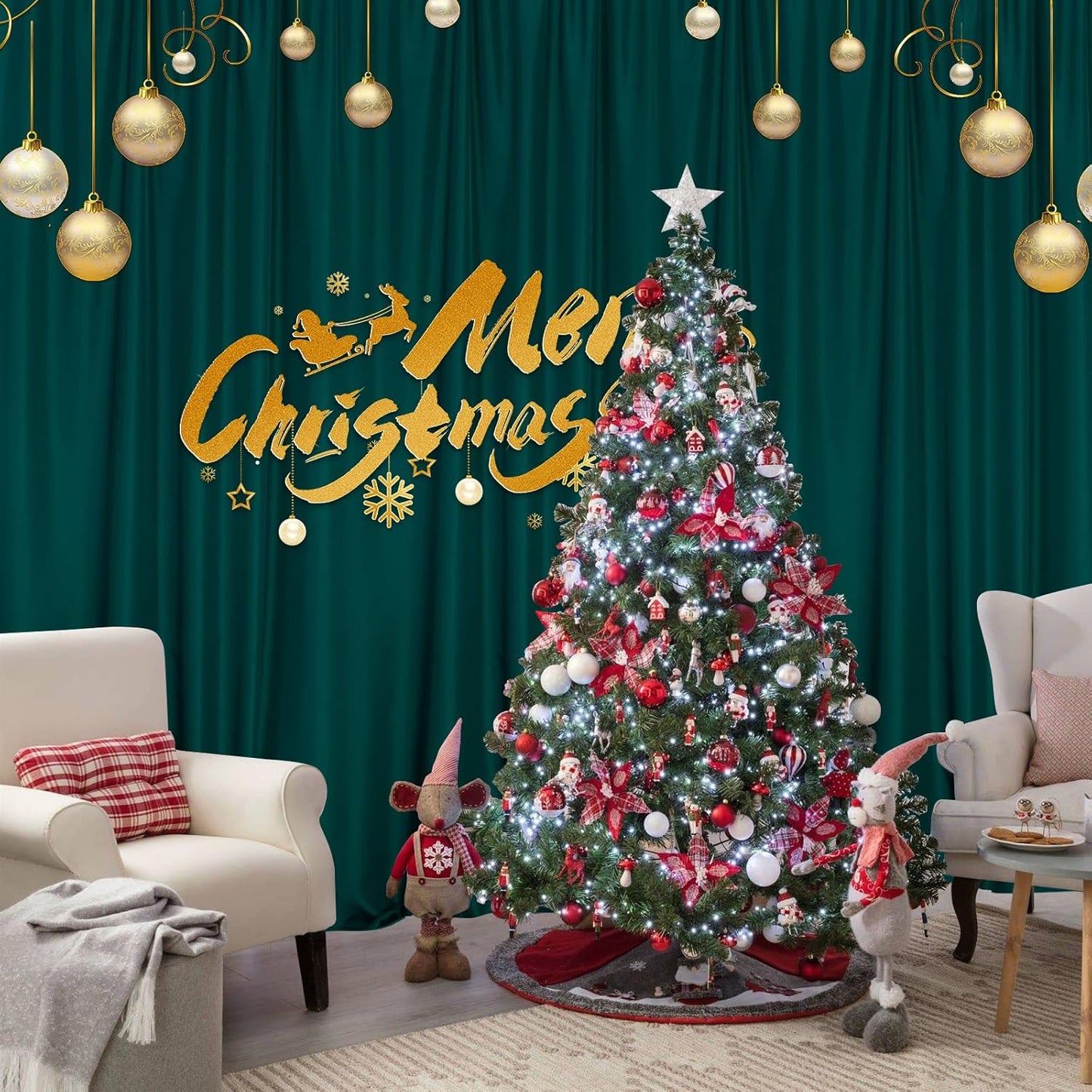 MYSKY HOME 10ft x 10ft Curtains Hunter Green Backdrop Curtains for Parties Wedding Stage Curtains Rod Pocket Sliding Drapes Backdrop Curtain for Baby Showers, Birthday, 5ft x 10ft, 2 Panels