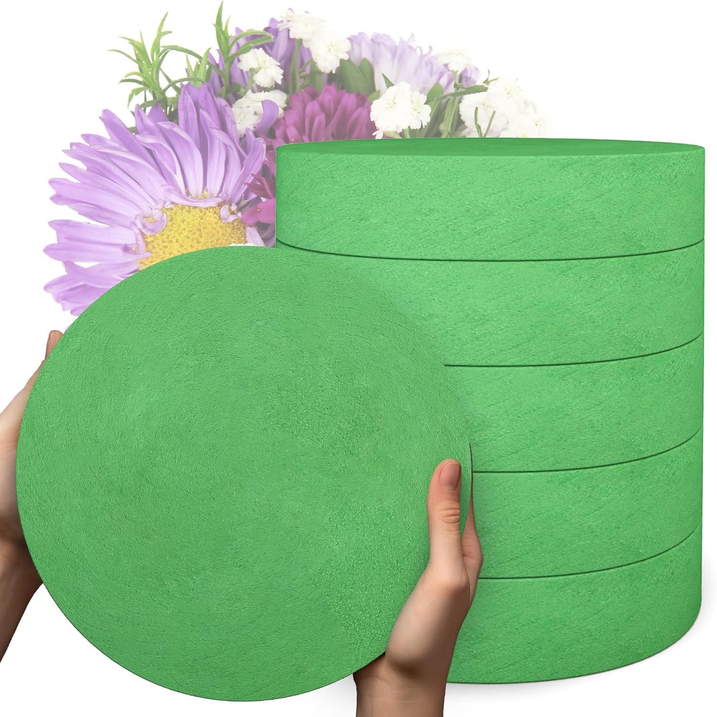 Max Shape 6Pcs Floral Foam Round Blocks, Large Wet and Dry Green Foam for Artificial and Fresh Flower Arrangement,Flower Foam Blocks for Wedding Party Decorations (7.8 Inch)