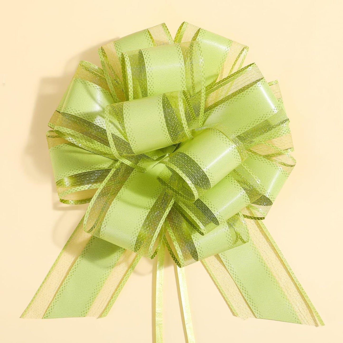 6 Count Large Pull Bows, 6 inches, Organza, Modern, Christmas, Wedding, Valentine's Day, Bean Green, Solid