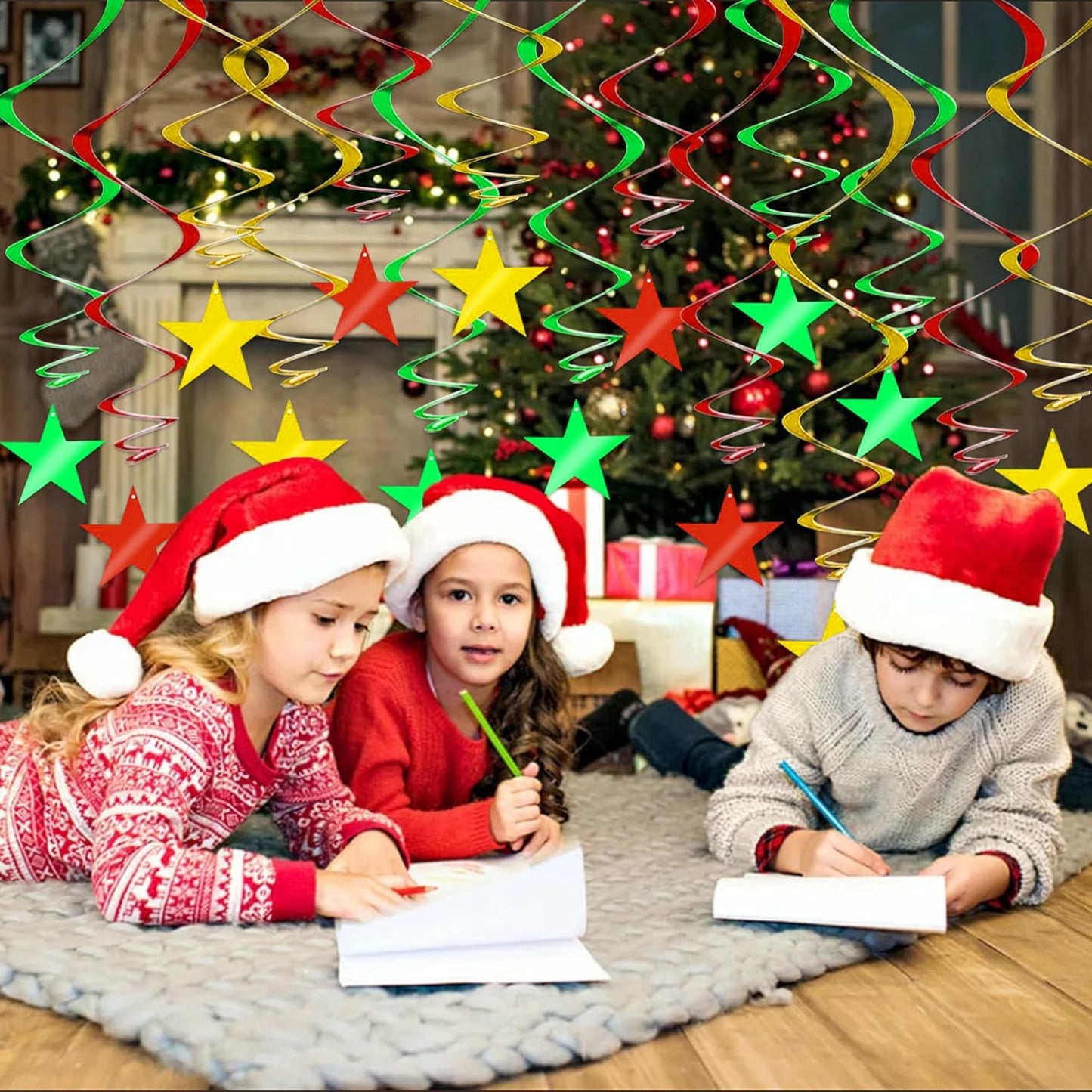 BEISHIDA Green Gold Star Hanging Swirl Decorations, Birthday Hanging Party Supplies for Christmas Wedding Baby Shower Birthday Decorations,Pack of 15