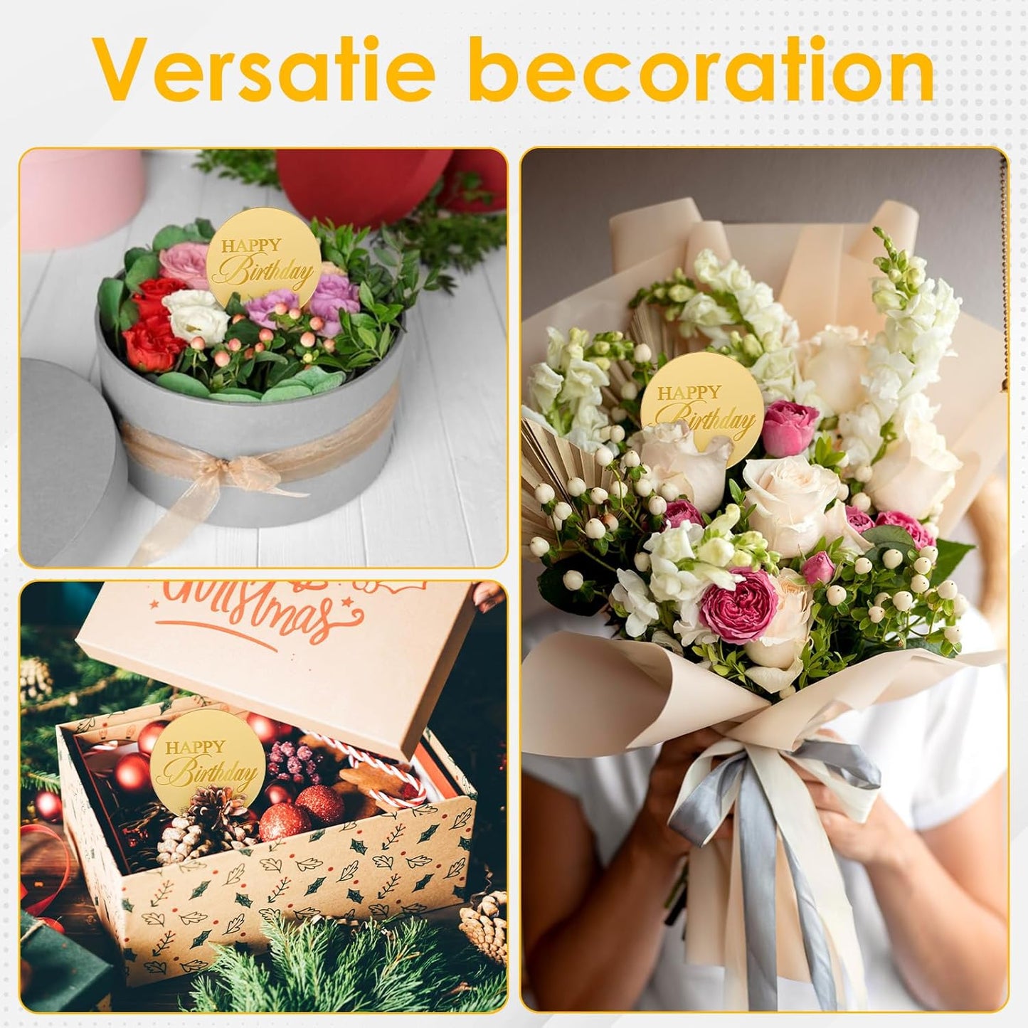 20 Pcs Acrylic Cupcake Toppers Circle Mirror Cake Toppers Disc Happy Birthday Cake Decoration Acrylic Engraved Cakes Picks Personalized Mirror Decoration for Birthday Party DIY Supplies