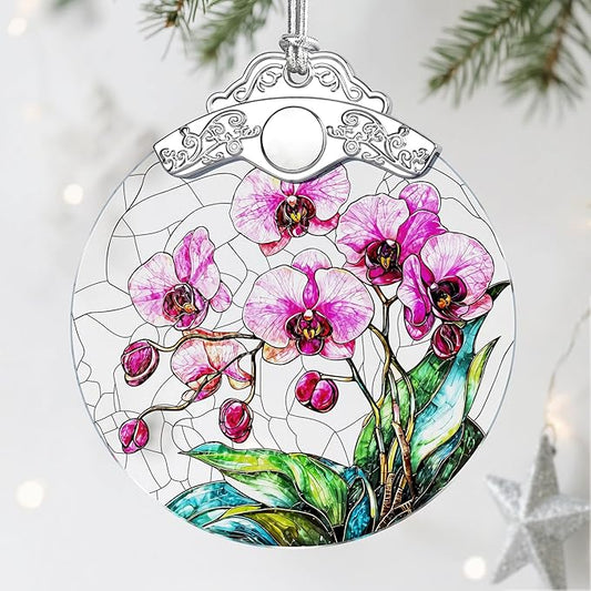 Stained Glass Ornament, Christmas Ornaments, Christmas Decorations for Tree, Holiday Ornament, Gifts for Flower Lovers, Holiday Party Gifts, Gift Ideas & Xmas Gift - Orchid